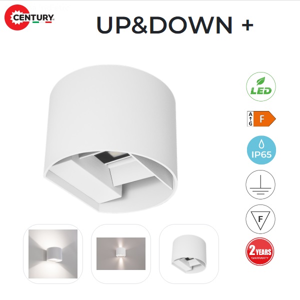 Applique LED Up & Down 10w Luce Calda Tondo Bidirezionale IP65 Bianco 800 Lumen